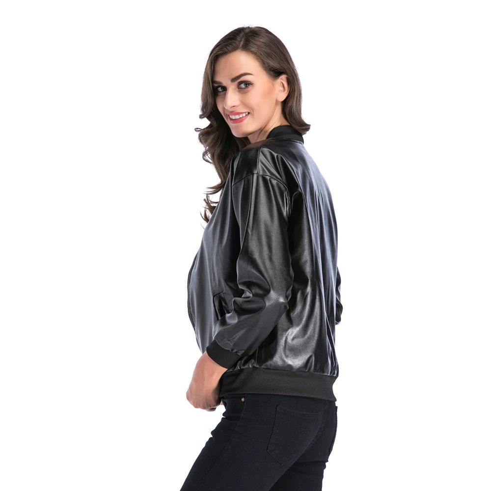 2018 Jackets Autumn Women Black Loose Collar Cool Lady Leather Jackets Female Zipper Faux Femme Outwear Coat Long Sleeve Women Coats
