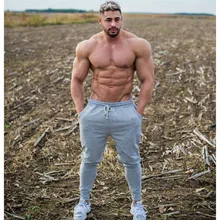 Фитнес Брюки мужские эластичные дышащие спортивные брюки серая одежда завязывающаяся на пояс Одежда Мужские штаны Брюки Новинка