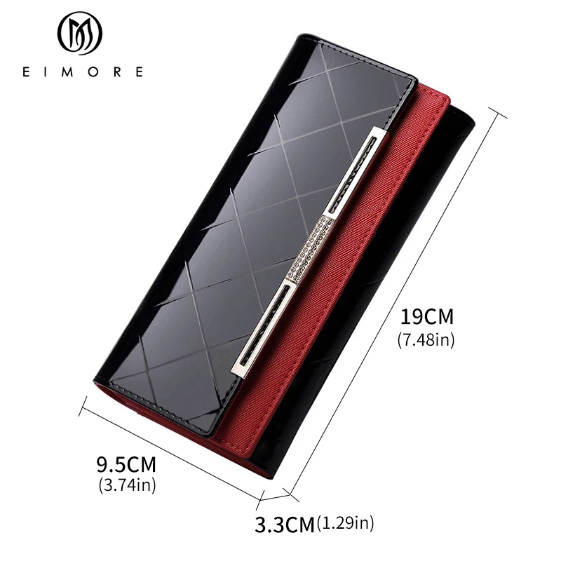 Цена Женский кошелек из лакированной кожи EIMORE, женский длинный клатч, Дамский кошелек, портмоне, Rfid, роскошный бренд, сумка для денег для девочек, ...