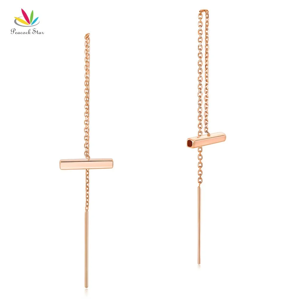 

Real Solid 18K Rose Gold Long Line Earrings Drop Dangle Simple Elegant