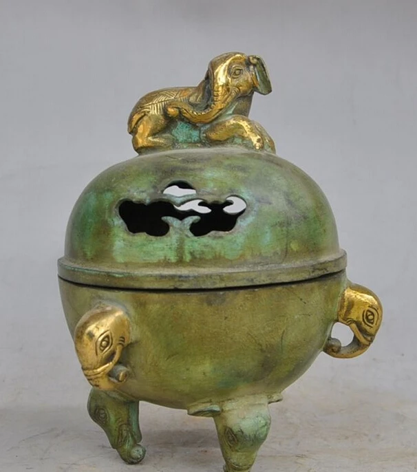 

6" Old Chinese dynasty palace bronze gilt elephant statue incense burner Censer