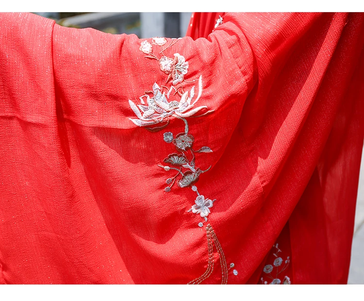 Красный Hanfu для женщин вышивка танцевальный костюм Китайский фестивальный наряд народная сценическая одежда Восточное сказочное платье DF1014