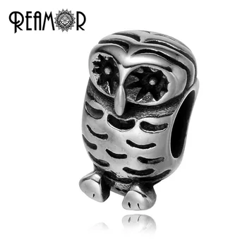 

REAMOR Pan Style 5mm 316l Stainless Steel Owl Big Hole Beads Charm For Women Bracelet DIY Jewelry Making