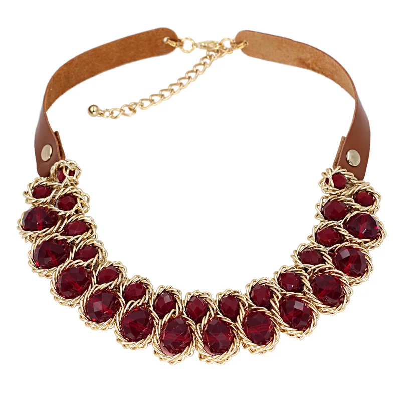 

Necklace for Women Genuine Leather Rope Chain Glass Beads String Choker Necklaces & pendants Statement Necklace