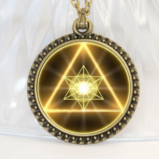Gold Sacred Geometry cabochon verre Tibet Argent Chaîne Collier Pendentif 