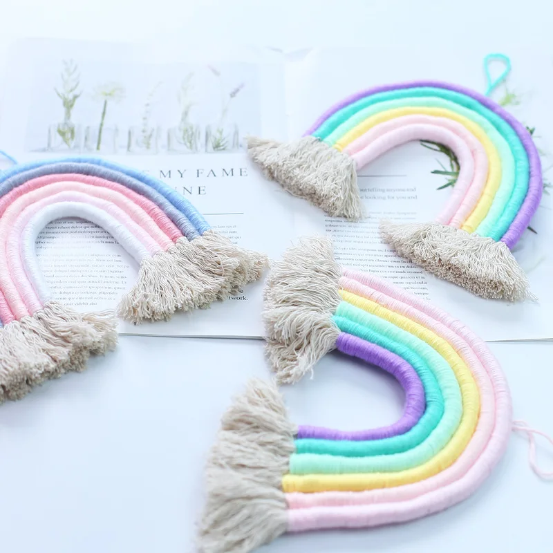 INS Nordic Arco Iris borlas niños habitación colgante de pared adornos hechos a mano macramé Bohemia artesanal indio decoración de la foto Accesorios