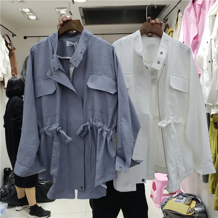 Simple Beige Long Femmes Solide 2019 Plage bleu Coupe De Pardessus vent Filles Vacances white Printemps Été Couleur Manteau Manteaux Dames Nouveau Base EHWeD2IY9
