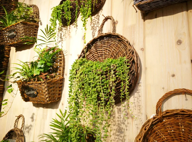 

Wall Hanging Natural Wicker Flower Basket Flower Pot Planter Rattan Vase Basket Home Garden Wall Decoration Storage Container