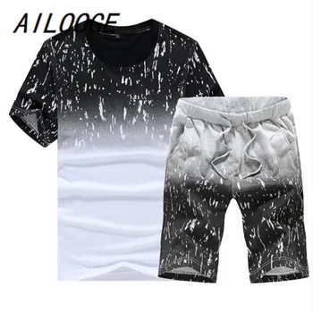 

AILOOGE 2017 Summer Set Style Mens Causal Suit Short Sleeve Shorts Fashion Breathless Male Wear Set Tracksuit Man Sportsuits