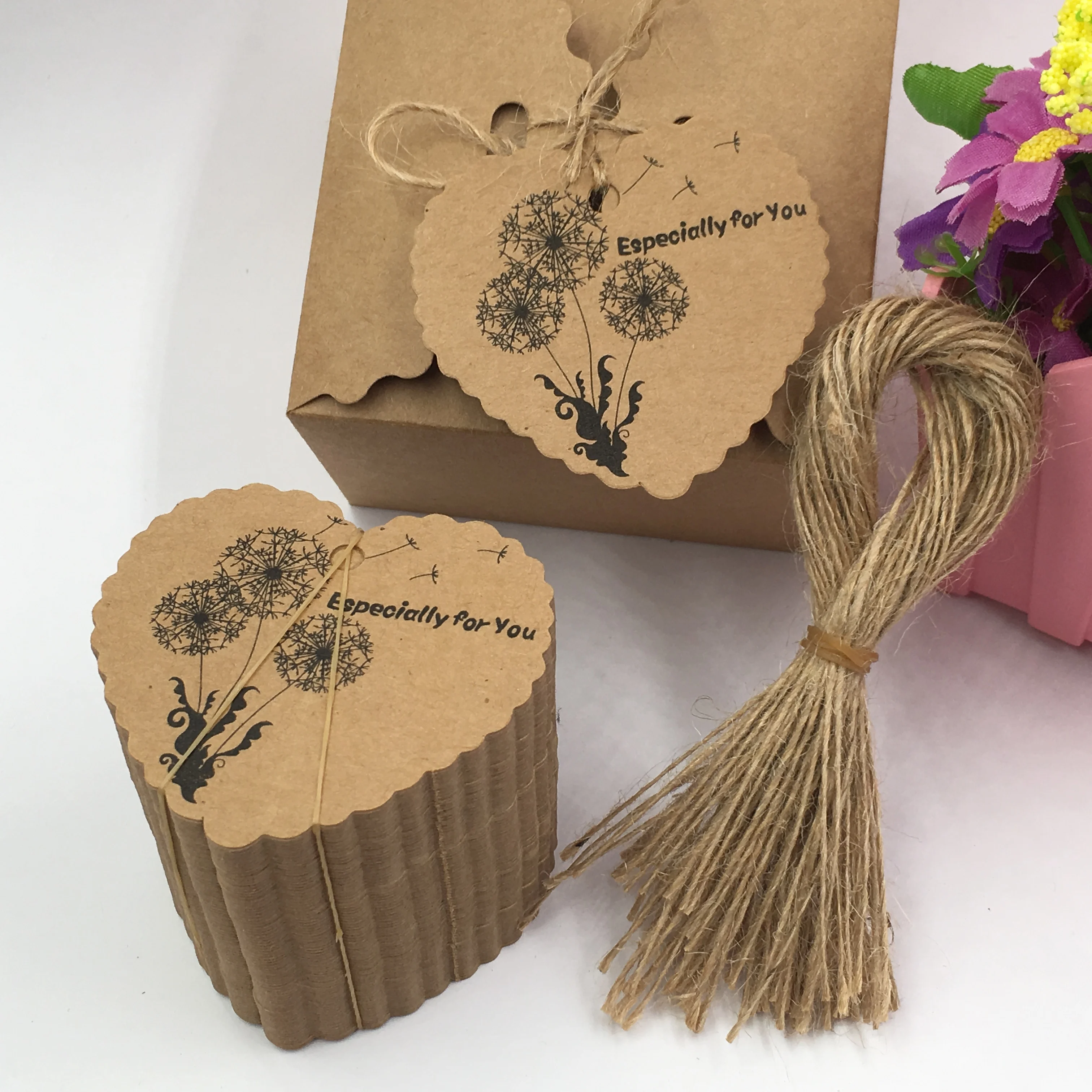 

50pcs Brown Heart Shape Label +50pcs hemp strings,Kid's Brithday Party Decoration Hang Tag Card Happy Cake Bag Hang Labels Card