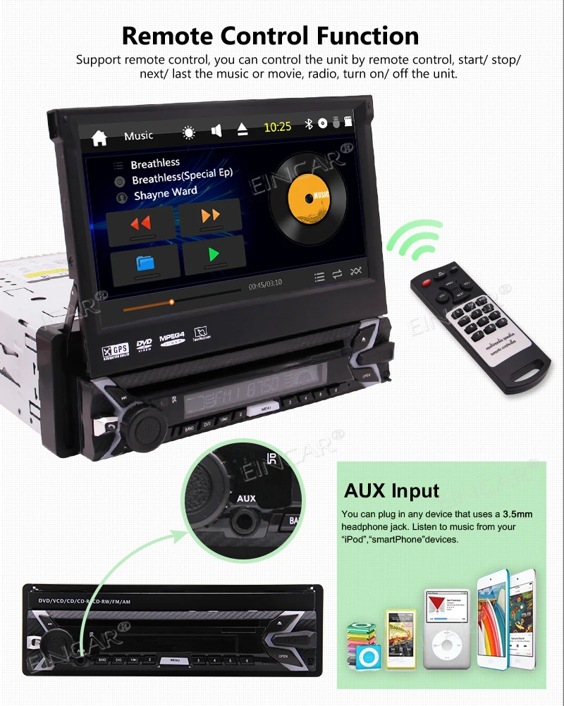 Top Single DIN 1DIN Digital Motorized 7 Inch Capacitive Touch Screen Car Stereo DVD Player Bluetooth GPS Navigation UI Touch Screen 5