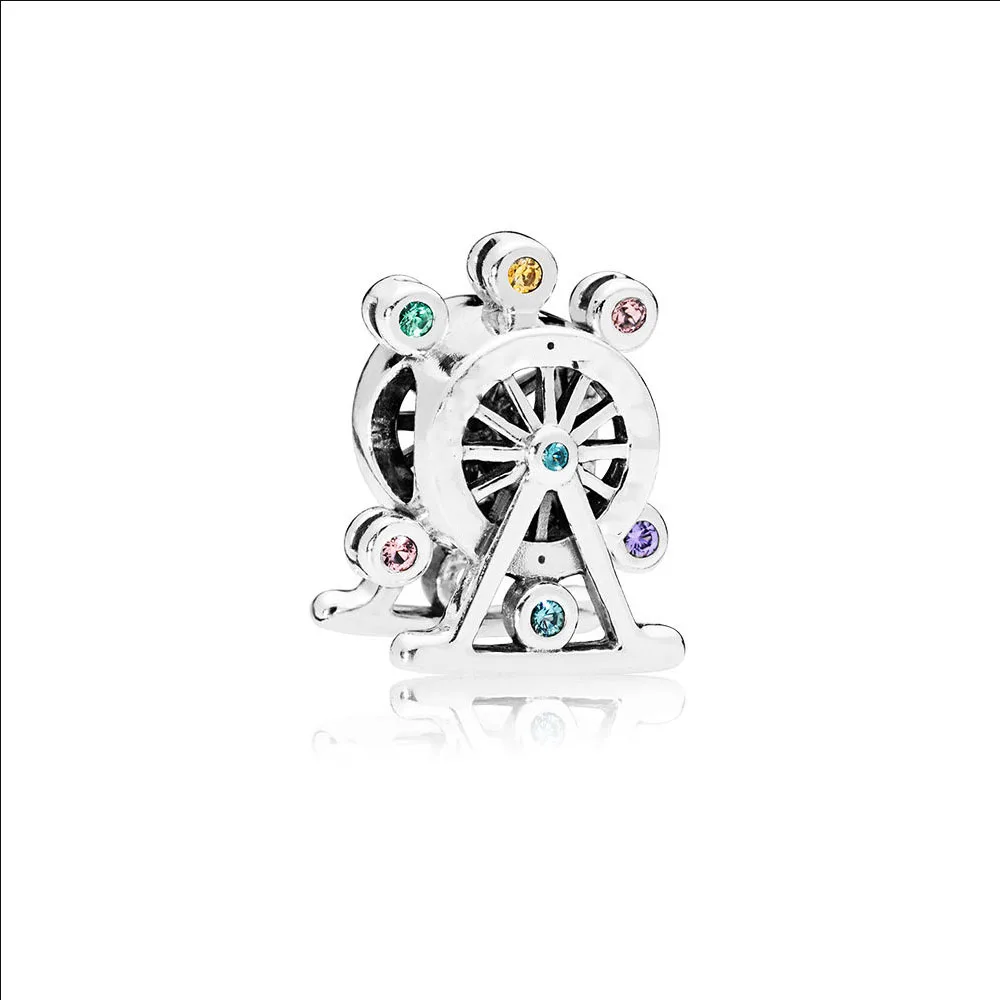 

2018 New Hot sell Real 925 Sterling Silver Ferris Wheel Charm Multi-Colored Crystal Bead Fit pandora Bracelet DIY Jewelry