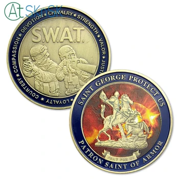 

1PC's Saint George Protect US Patron Saint of Armor S.W.A.T. Police Challenge Coins Collectibles Law enforcement Coin