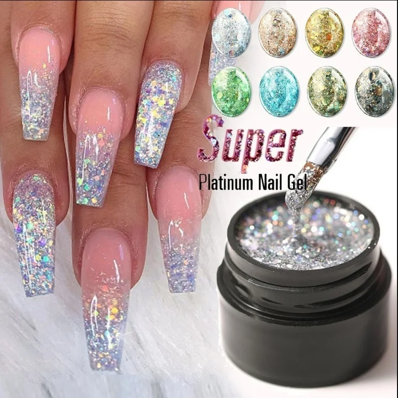 

Lacheer Super Shining Glitter UV Gel Nail Polish Kits Semi Permanent Platinum Glitter UV Gel Lacquer Soak Off Sequins Varnish