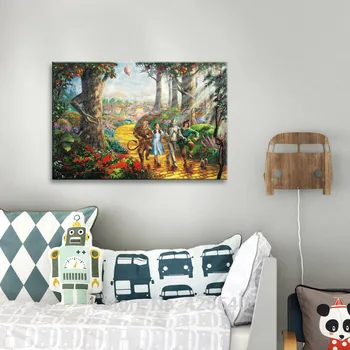 

Framed Thomas Kinkade Oil Paintings Follow-the-YELLOW-BRICK-ROAD Art Decor Painting Print Giclee Art Print On Canvas