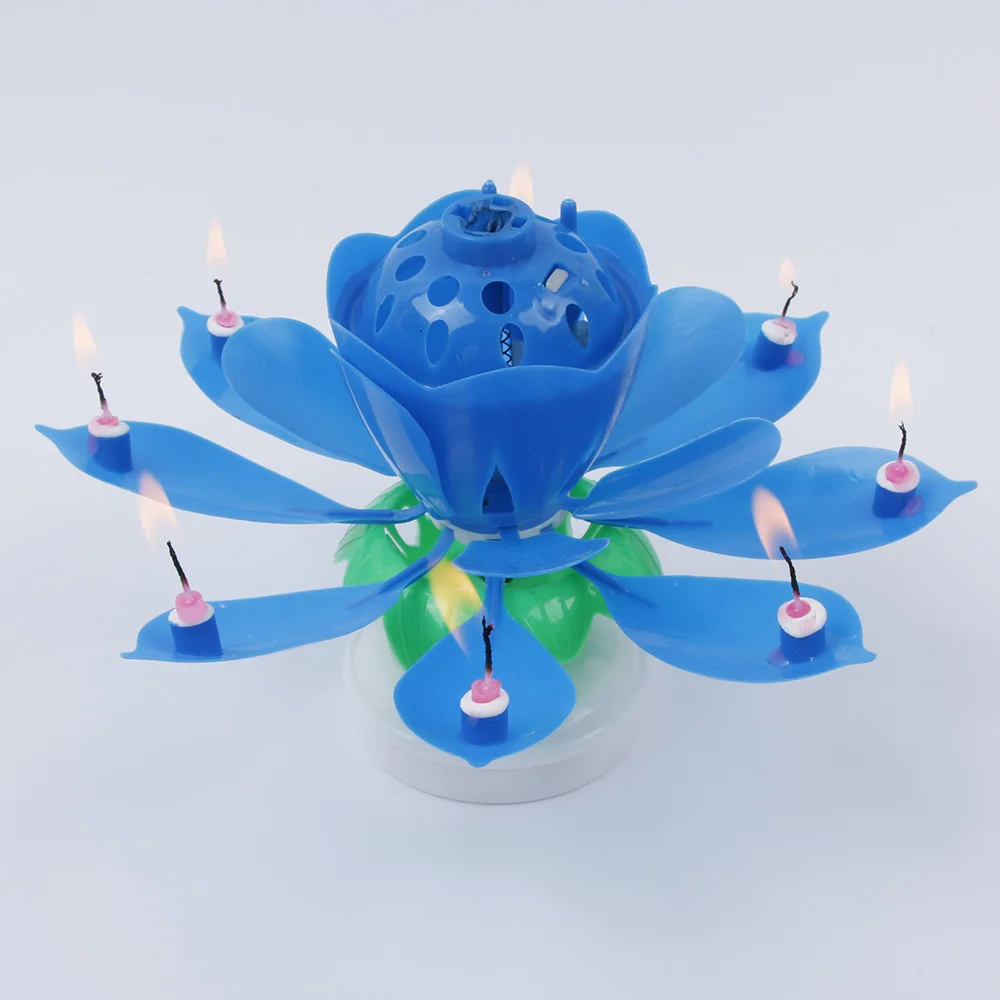 

333# Beautiful Musical Lotus Flower Candle Popular Rotating Happy Birthday Party Candle Light Magical Cake Decorating Supplies