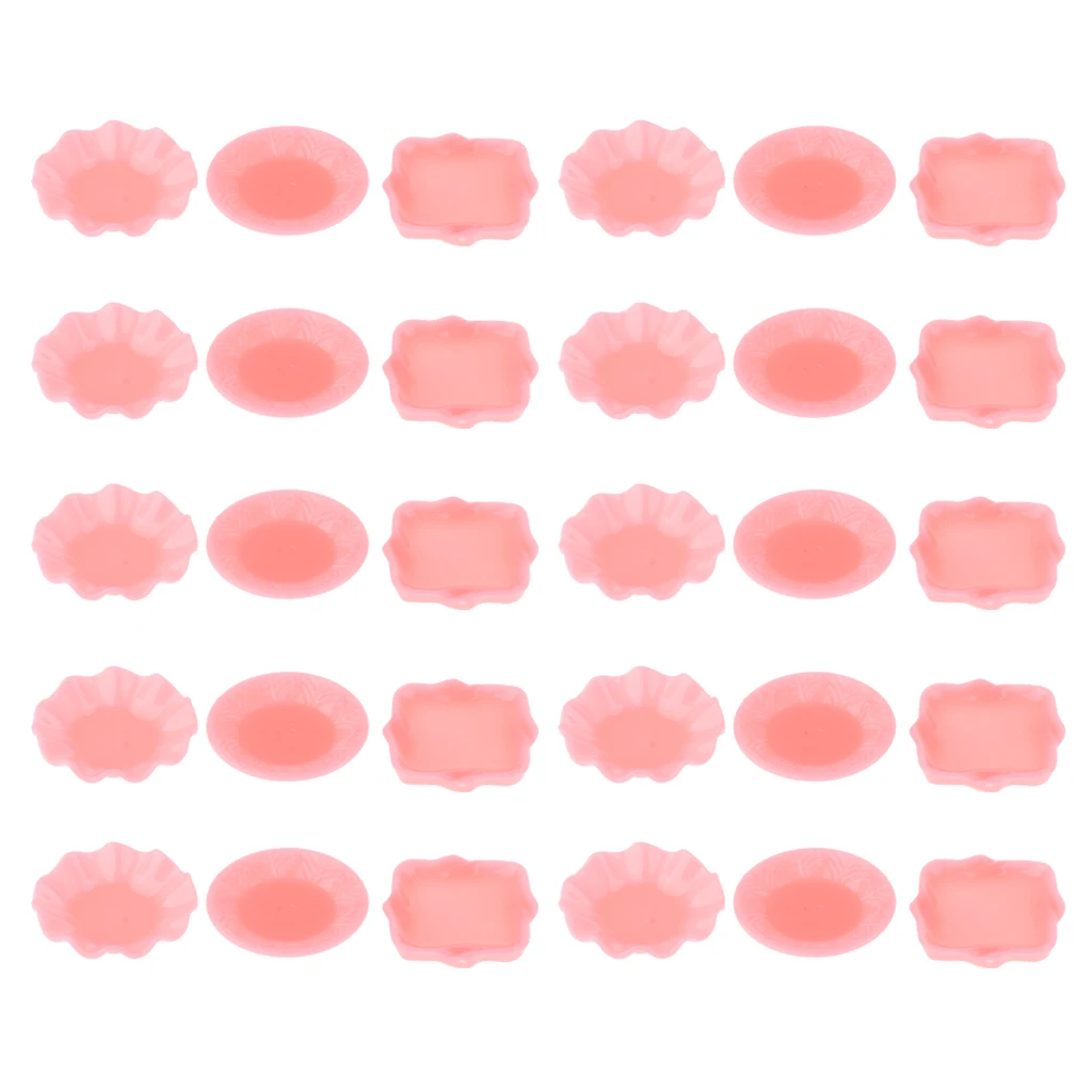 MagiDeal 30pcs Dollhouse Miniature Tableware Plastic Dish Set Kitchen Utensils 1/6 Doll House Decor - Pink