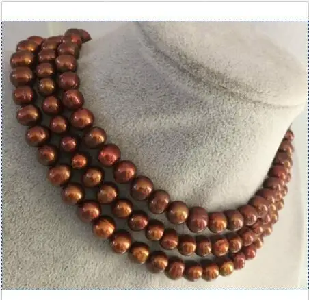 

popular triple strands 9-10mm baroque chocolate pearl necklace 17"14KGP plated