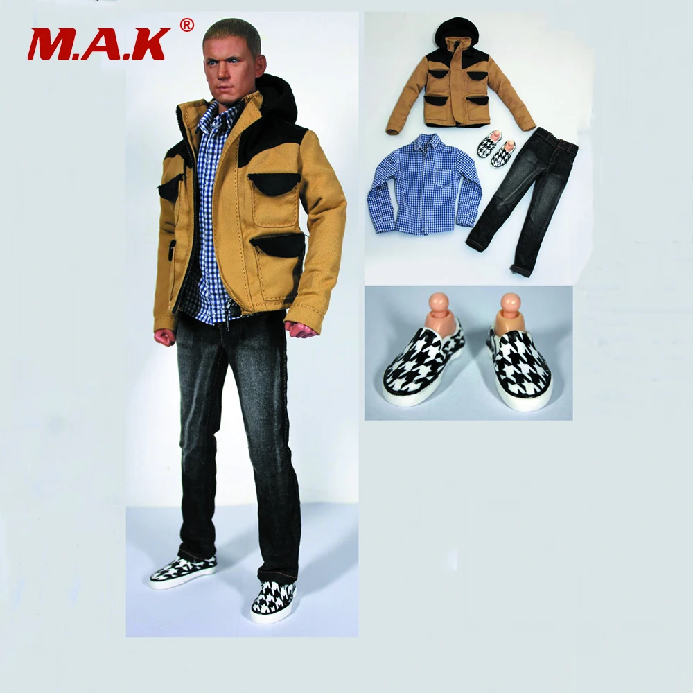 

1/6 scale action figure doll Accessories Men's Clothing Jacket&Jeans&Plaid Shirt set for 12" Male man action figure body
