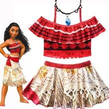 Комплекты одежды с героями мультфильмов для девочек, детский топ+ мини-платье, детское летнее купальное боди Vaiana, пляжная одежда принцессы