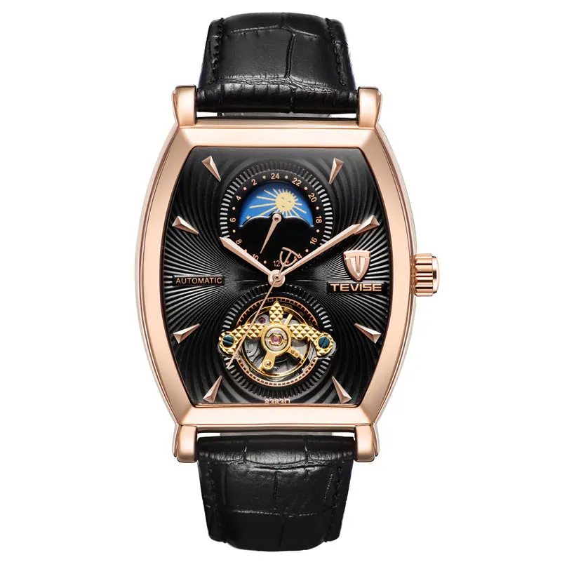 

TEVISE Hot Watch Men Automatic Mechanical Wristwatches Genuine Leather Waterproof Moon Phase Watches For Male Relogio Masculino