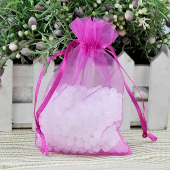 

Wedding Christmas Small Gift Jewelry Bags 100x Hot Pink 5x7cm Drawable Organza Voile Bolsa Pouch For Gift Jewelry Toys Packaging