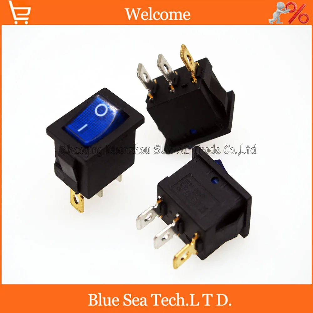 

3 Pin LUMINATED Rocker Switch light button switch for Power,car etc. 10A/125VAC,6A /250VAC,21*15mm,Blue