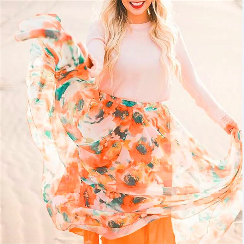 Модная богемная печать плюс размер летняя юбка длиной до щиколотки Женская высокая талия большой плиссированные женские юбки винтажная юбка 4EM