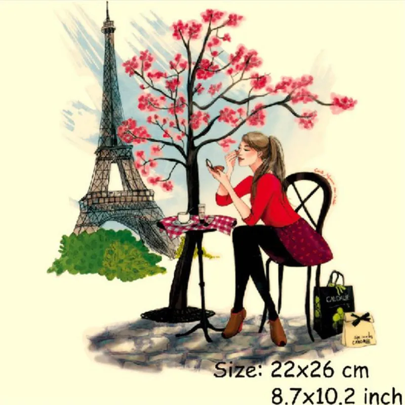 Мода ПВХ патч одежда большая башня дерево девушка Термотрансферная печать футболка женская Железная на нашивках для одежды наклейки - Цвет: Antique Copper