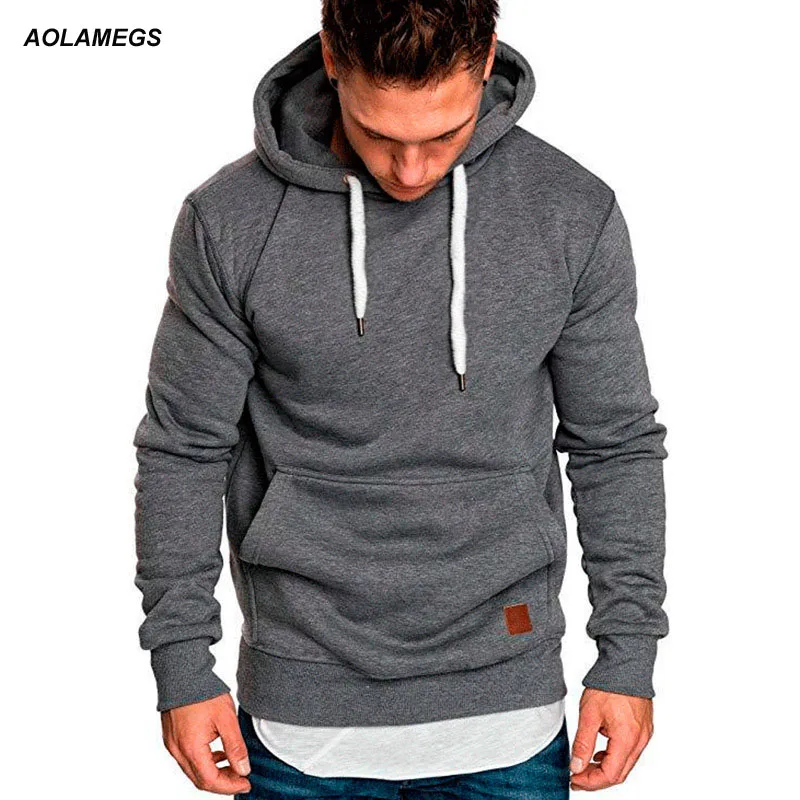 

Aolamegs Men Hoodies Hooded Plus Velvet 7 Color Sweatshirts Pullovers Fashion Coat Long Sleeve Mens Sweatshirt Autumn Streetwear