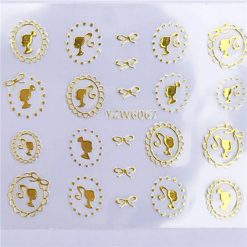 WUF золотые стикеры 3D на ногти Nail Art полые наклейки смешанный Дизайн Клей цветок Типсы для ногтей Аксессуары для салона - Цвет: YZW6067