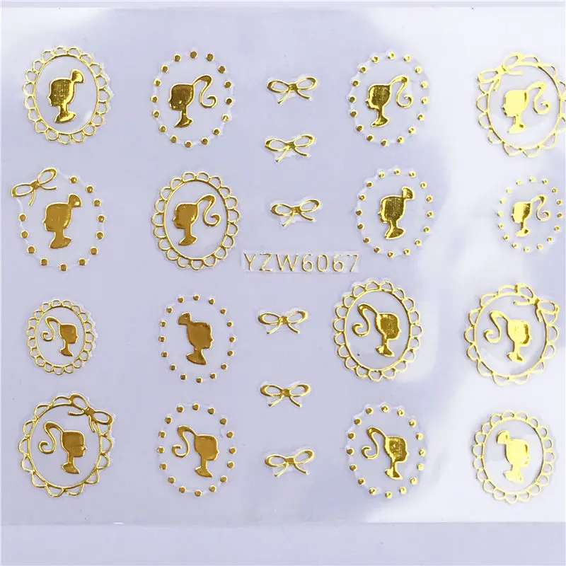 YZW6067 WUF золотые стикеры 3D на ногти Nail Art полые наклейки смешанный Дизайн Клей цветок Типсы для ногтей Аксессуары для салона - Цвет: YZW6067
