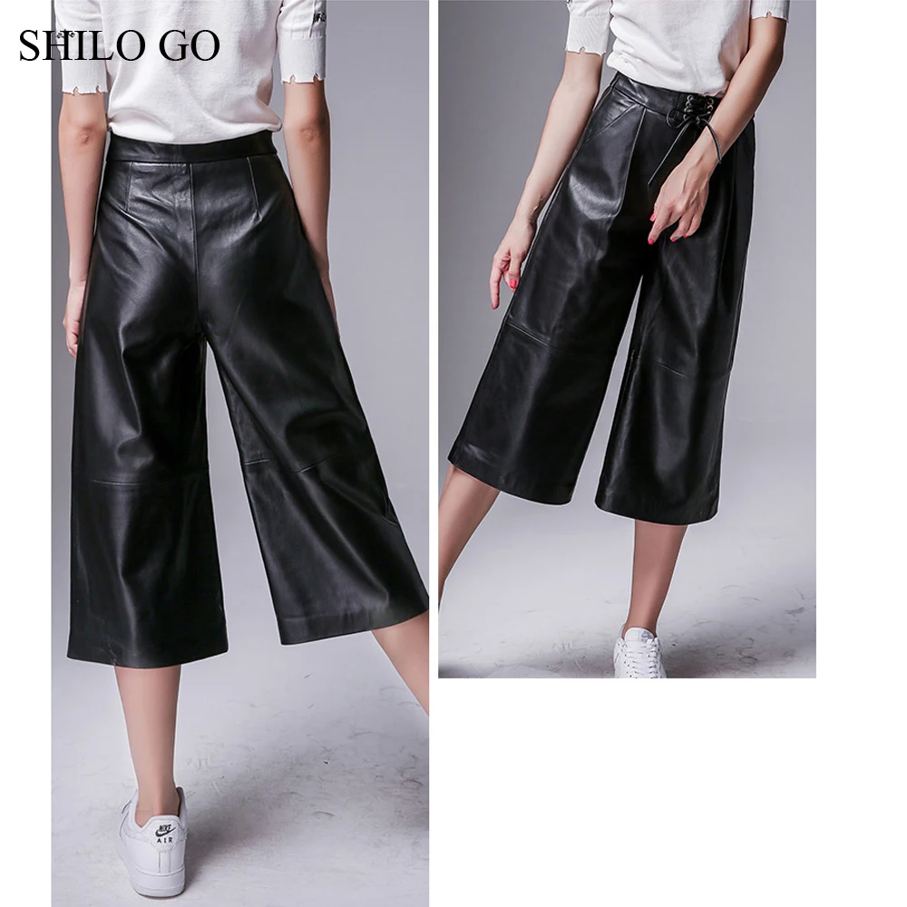 SHILO GO кожаные брюки женские осенние модные овчины штаны из натуральной кожи сексуальные регулируемые Высокая талия лаконичные прямые брюки