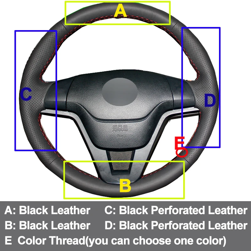 HuiER ручной Вышивание рулевого колеса автомобиля крышки черный кожаный автостайлинг для Honda CRV 2007 2008 2009 2010 2011