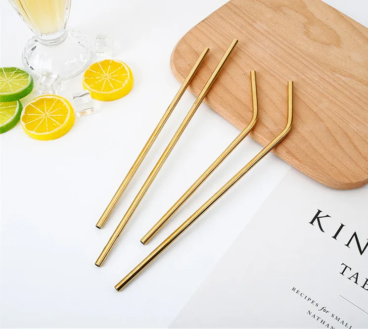 

2PCS Colorful 304 Stainless Steel Straws Reusable Drinking Straw High Quality Bent Metal Straw with Cleaner Brush Gold/Rose Gold