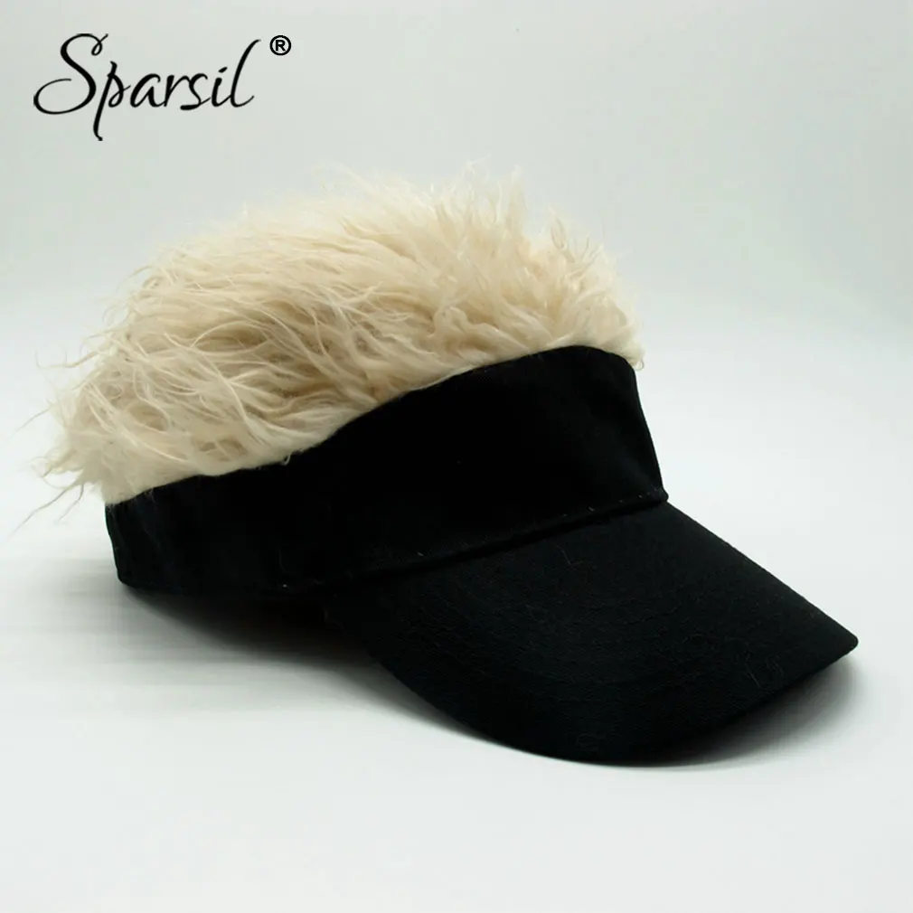 

Sparsil Unisex Fake Hair Baseball Hat Novelty Hip Hop Visor Golf Cap Funny Sun Protection Toupee Men Adjustable Chapeau Women