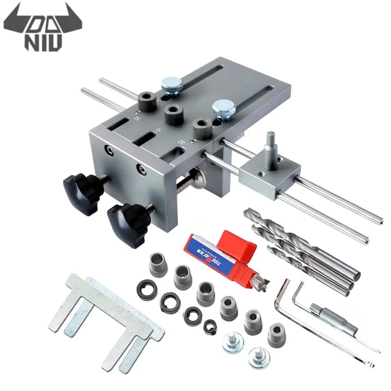 

DANIU Aluminum Alloy 3 In 1 Dowelling Jig 6/8/10mm Wood Drilling Guide Locator Adjustable Dowel Jig Kit for DIY Woodworking Tool