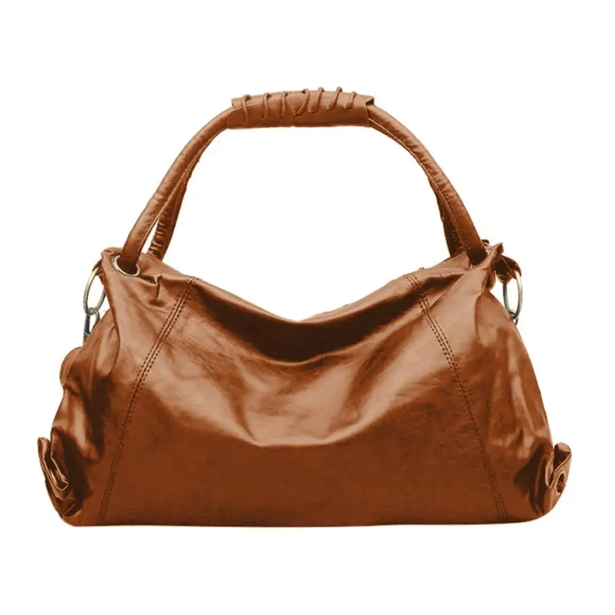 Большая кожаная сумка, женская сумка-хобо, на молнии, на плечо, сумка-тоут, одноцветная, женская сумка-мессенджер, через плечо, bolsa feminina - Цвет: Brown