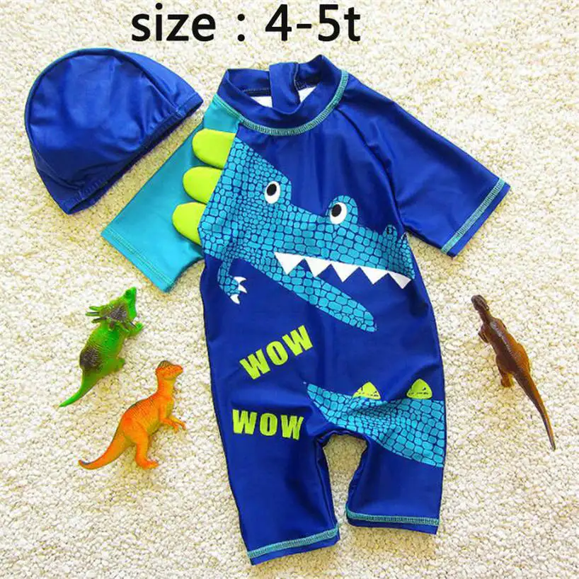 US size 4t to 5t Купальный костюм с длинными рукавами и рисунком акулы/динозавра; купальный костюм для мальчиков; детский спортивный костюм; пляжная одежда - Цвет: US size 4t to 5t