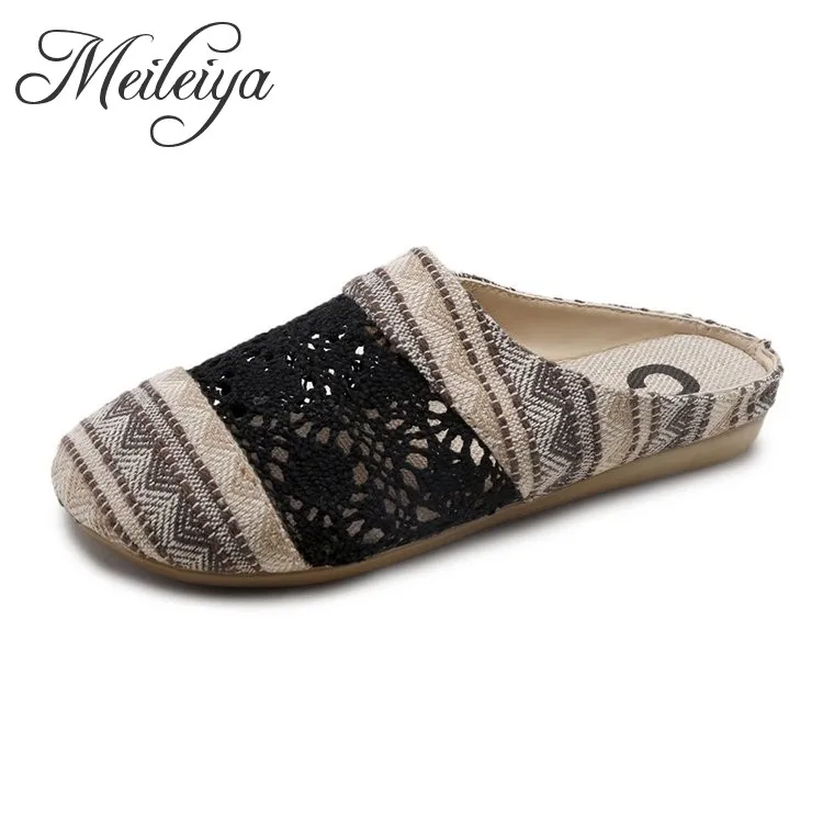 

Leisure Cut-outs Fabric Women Outside Slippers Spring Summer Ladies Hollow Out Comfy Flat Clogs Shoes Mesh