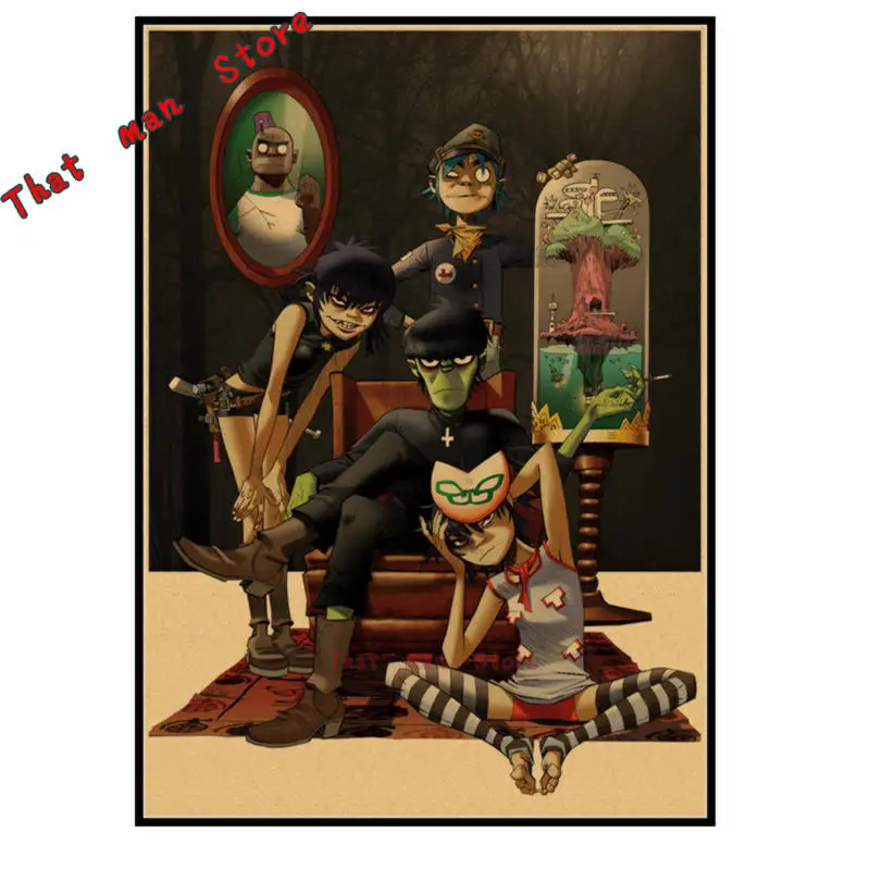 Gorillaz urchin хип-хоп рэп рок музыкальная группа плакат в стиле ретро из крафт-бумаги бар кафе спальня Арт плакат 42*30 см без рамки - Цвет: Синий
