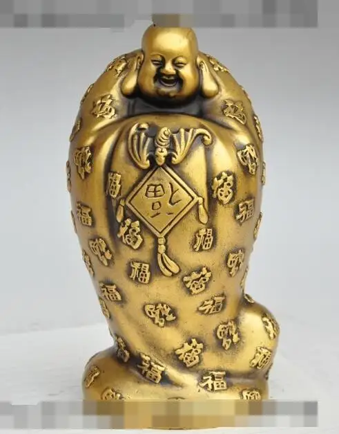 

S01281 8"Chinese bronze buddhism fane 100 Fu bAT Happy Laughing Maitreya Buddha Statue (B0328)