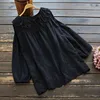 5847 Spring Women Top Literary Vintage Ruffled Collar Drawstring Embroidery Cotton Pullover Long Sleeve Loose Shirt Blouse Women 2