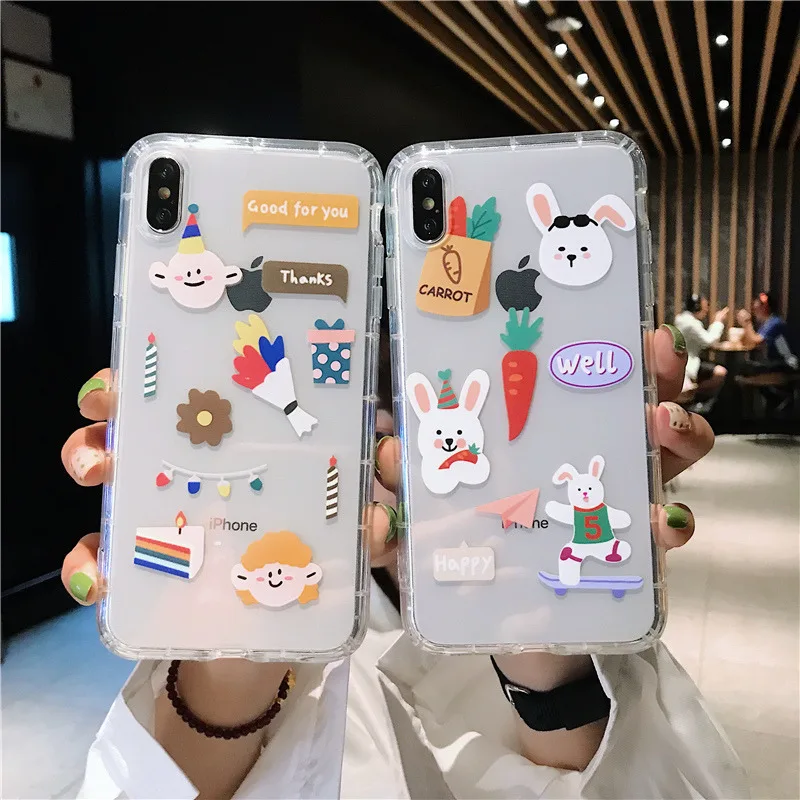 

Telephone case for iphone X rabbit carrot cartoon illustration transparent soft TPU cover for iphone 6 6s 8 7 plus xsmax xr x xs