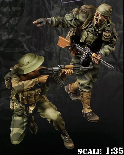 

1/35 scale US Vietnam War Jungle Battlefield 2 people miniatures Resin Model Kit figure Free Shipping