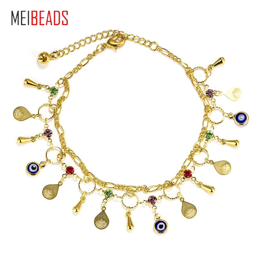 

MEIBEADS 1pc Turkish Evil Eye Anklet Charm Gold Color Chain Bracelet For Women Bohemian Sandals Beach Foot Jewelry EY6132