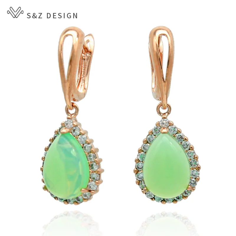 

S&Z New Smooth Water Drop Dangle Earrings Micro Wax Inlay 585 Rose Gold For European and American Women Fashion Jewelry