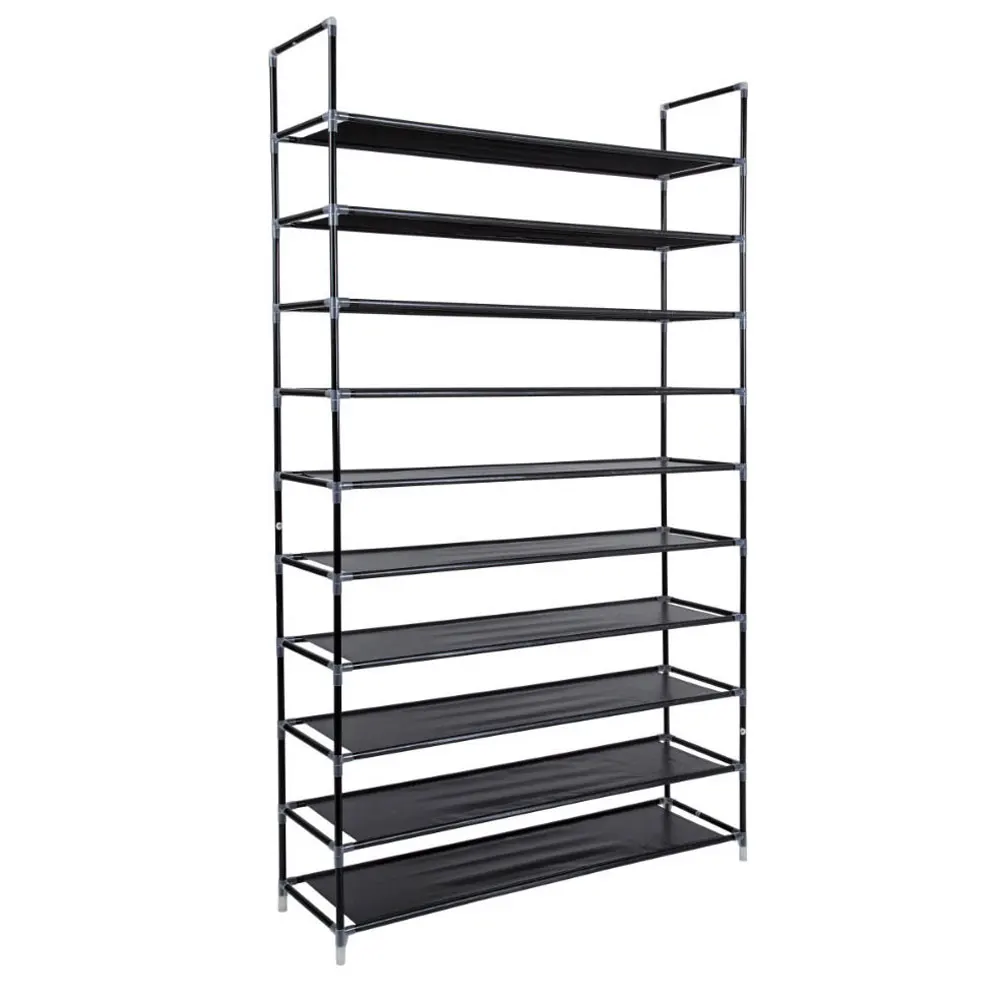 

Simple Assembly 10 Tiers Non-woven Fabric Shoe Rack with Handle Black Shoe Storage Cabinet Organizer for Home Dormitory Shoes