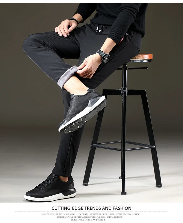 Мужские теплые брюки для зимы, корейские облегающие брюки с флисовой подкладкой, обтягивающие Стрейчевые брюки, мужские повседневные Модные Молодежные брюки с эластичной резинкой на талии