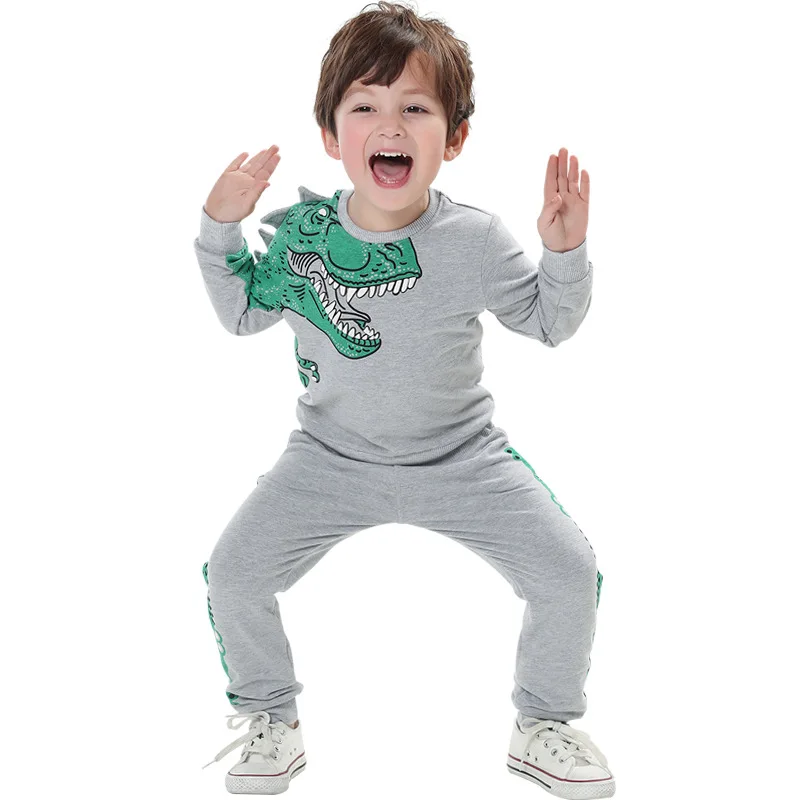 

2019 Spring Baby Boy Clothes Cotton Long Sleeve Dinosaur Style Pullover Coat+pants 2pcs Children Boy Tracksuit Clothing set 2-8Y